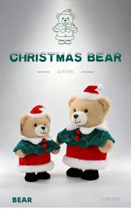 Cute standing Christmas teddy bear plush toy set with red green cape holiday gift doll.