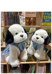 Mignon chiot en peluche avec robe à fleurs et nœud, poupée en peluche douce cadeau pour enfants
