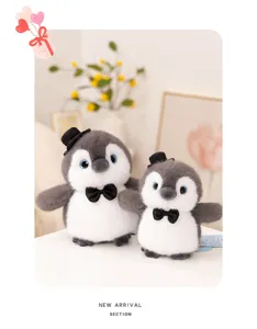 Cute couple penguin plush toy with top hat and bow tie desktop ornament stuffed doll