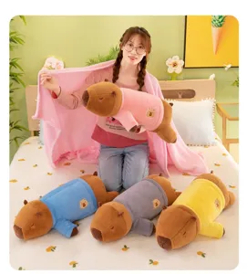 Schattige capybara pluche knuffel met deken zacht dierenkussen voor meisjes slapen
