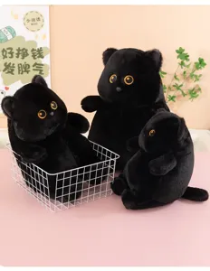Schattige zwarte kat pluche speelgoed, zacht donzig knuffelkussen voor kinderen.