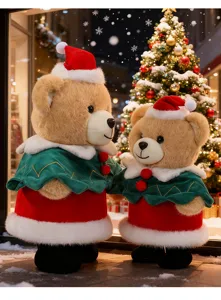 Christmas teddy bear plush toy pair standing doll holiday gift festive window display setup