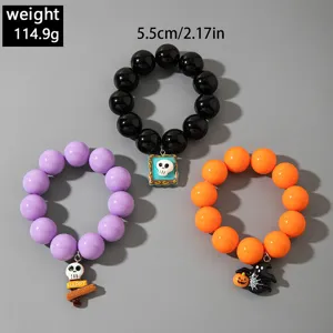 Ensemble de bracelets en perles acryliques d'Halloween avec pendentifs crâne et citrouille