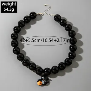 Collier d'Halloween avec breloque fantôme et citrouille, perles acryliques noires