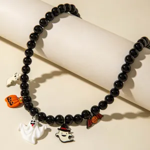 Collier à perles d'Halloween avec breloques citrouille et fantôme en perles acryliques