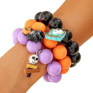 Ensemble de bracelets en perles d'acrylique pour Halloween avec breloques citrouille