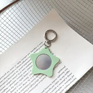 Green star pocket mirror keychain, cute bag pendant and portable makeup mirror for women and girls.