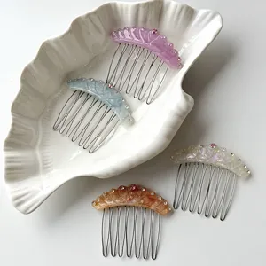 Acetate Rhinestone Crown Hair Comb Side Hairpin Insert Hair Accessory for Women Daily