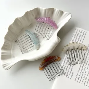 Sweet Cellulose Acetate Crown Hair Comb With Row Rhinestones Elegant Metal Teeth Hair Clip Hair Fork Styling Headpiece For Women Jewelry