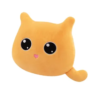 Cute cartoon yellow cat head plush pillow soft stuffed toy sofa cushion home decor gift