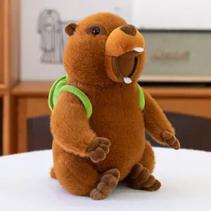 Jouet en Peluche de Marmotte Créatif Mignonne Poupée Marmotte Criante Avec Sac à Dos Tortue Jouet en Peluche Faisant du Son