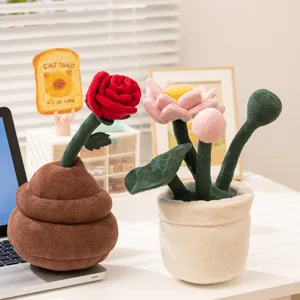 Simulation Plante en Pot Jouet en Peluche Tulipe Fleur de Pêcher Lotus Rose Poupée en Peluche Mignonne Décoration Intérieure
