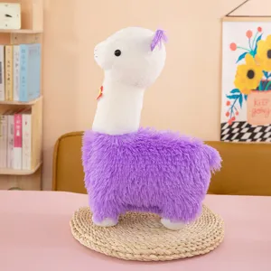 Cute purple alpaca plush toy soft stuffed animal doll fluffy pillow desktop decor gift
