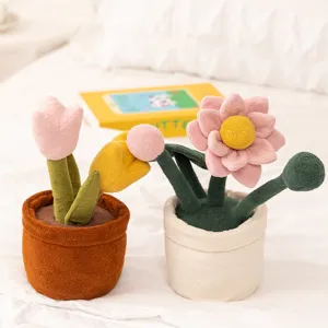 Jolis jouets de fleurs en peluche en pot, poupée de plante douce décoration et cadeau chambre.