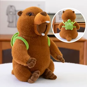 Adorable peluche de marmotte avec sac à dos tortue verte, poupée en peluche douce et cadeau.