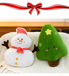 Cute Christmas snowman and tree plush throw pillows soft holiday companion gift for home