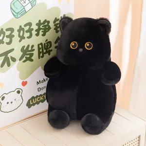Schattig Cartoon Zwarte Kat Pluche Speelgoed Rommelig Kitten Gevuld Dier Zacht Slaapkussen Dier Pluche Pop Voor Kinderen Cadeau