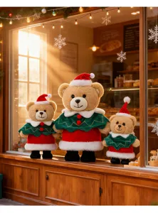 Christmas teddy bear plush toy set standing holiday decoration cute festive gift for kids friends.