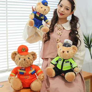 Cute police bear plush toy with reflective riding uniform, perfect gift for kids and collectors.