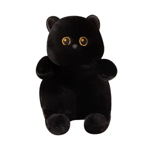 Schattige zwarte kat pluche speelgoed, dik kitten kussen, zachte knuffelpop voor kinderen.