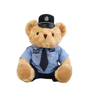 Cute police teddy bear plush toy soft officer doll uniform gift for kids and fans collection