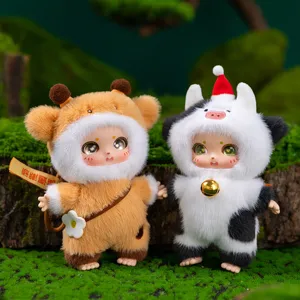 Mignonne poupée en peluche vinyle boîte mystère porte-clés, style cerf et vache pendentif mignon