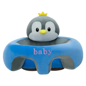 Infant support seat plush baby learning chair wrap around cute penguin design blue safe sofa