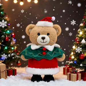 Cute standing Christmas teddy bear plush toy holiday decoration gift for friends kids