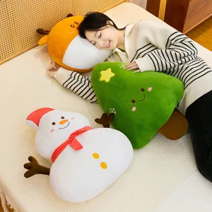 Cute Christmas plush pillow set including snowman reindeer and tree cushion for bed and gift.