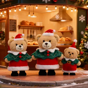 Cute standing Christmas teddy bear plush toy set holiday decoration gift for friends and kids