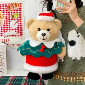 Cute standing Christmas plush bear toy, soft stuffed doll for holiday gifts and party decor.