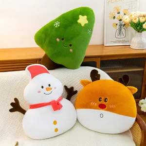 Christmas plush pillow set cute cartoon snowman reindeer and tree soft toy for home decor gift