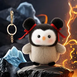 Cute Penguin Plush Keychain Stuffed Animal Toy Fluffy Cartoon Animal Pendant Bag Charm Holiday Gift