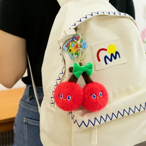 Cute plush cherry keychain for backpack bag handbag cute cartoon fruit pendant plush toy accessory.