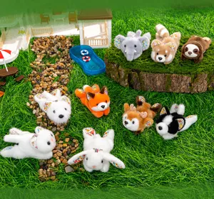 Detailed showcase of cute cartoon floral crawling animal plush toy set, soft mini dolls.