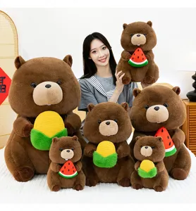 Cute cartoon marmot plush toy holding watermelon and corn funny soft sleeping pillow doll