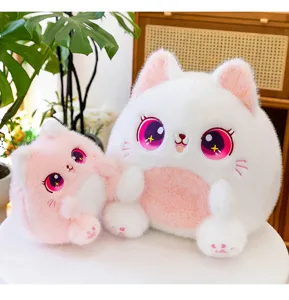 Cute chubby cat plush toy with sparkling big eyes, soft stuffed animal doll gift for kids.
