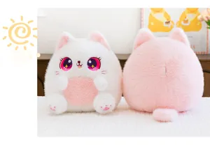 Cute round cat plush toy fluffy stuffed animal soft doll with big shiny eyes for kids gift.