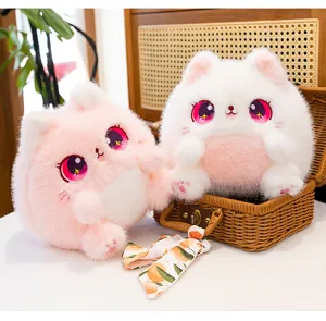 Cute round fat cat plush toy with big sparkling eyes, soft stuffed animal doll gift.