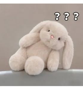 Cute fluffy lop-eared rabbit plush toy, soft beige stuffed animal girl birthday gift.