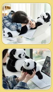 Adorable almohada de peluche panda tumbado para escritorio, muñeco de peluche suave.