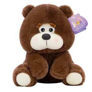 Schattige bruine zittende pluche beren knuffel met grote ogen zacht cadeau voor kinderen