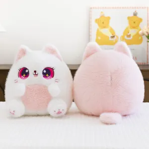 Cute round chubby cat plush toy doll with sparkly big eyes, soft stuffed animal gift for kids.