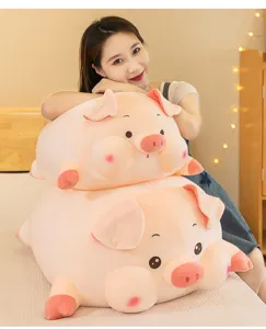 Super cute pink round pig plush toy sleeping pillow, ultra soft kawaii stuffed animal gift.