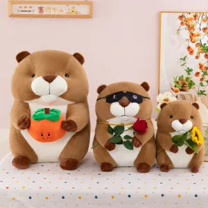 Giocattolo di Peluche Capibara Carino Animale Stuffed Bambola Con Cachi Fiore Occhiali da Sole Morbido Cuscino Soggiorno Decorazione Regalo