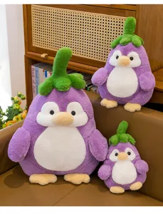Set di peluche pinguino melanzana carino, morbida bambola imbottita regalo accogliente.