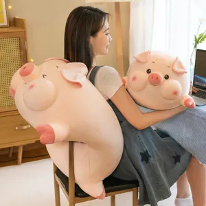 Cute cartoon pink round pig plush toy pillow super soft hugging cushion for home decor gift