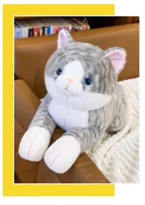 Cute gray tabby cat plush toy hugging pillow soft stuffed animal cute gift for girls