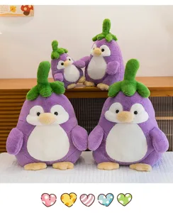 Simatico peluche pinguino melanzana, morbida bambola di stoffa per bambini e decorazione kawaii.