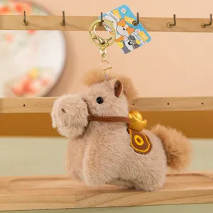 Plush horse keychain cute plushie bag pendant with golden ingot lucky charm accessory